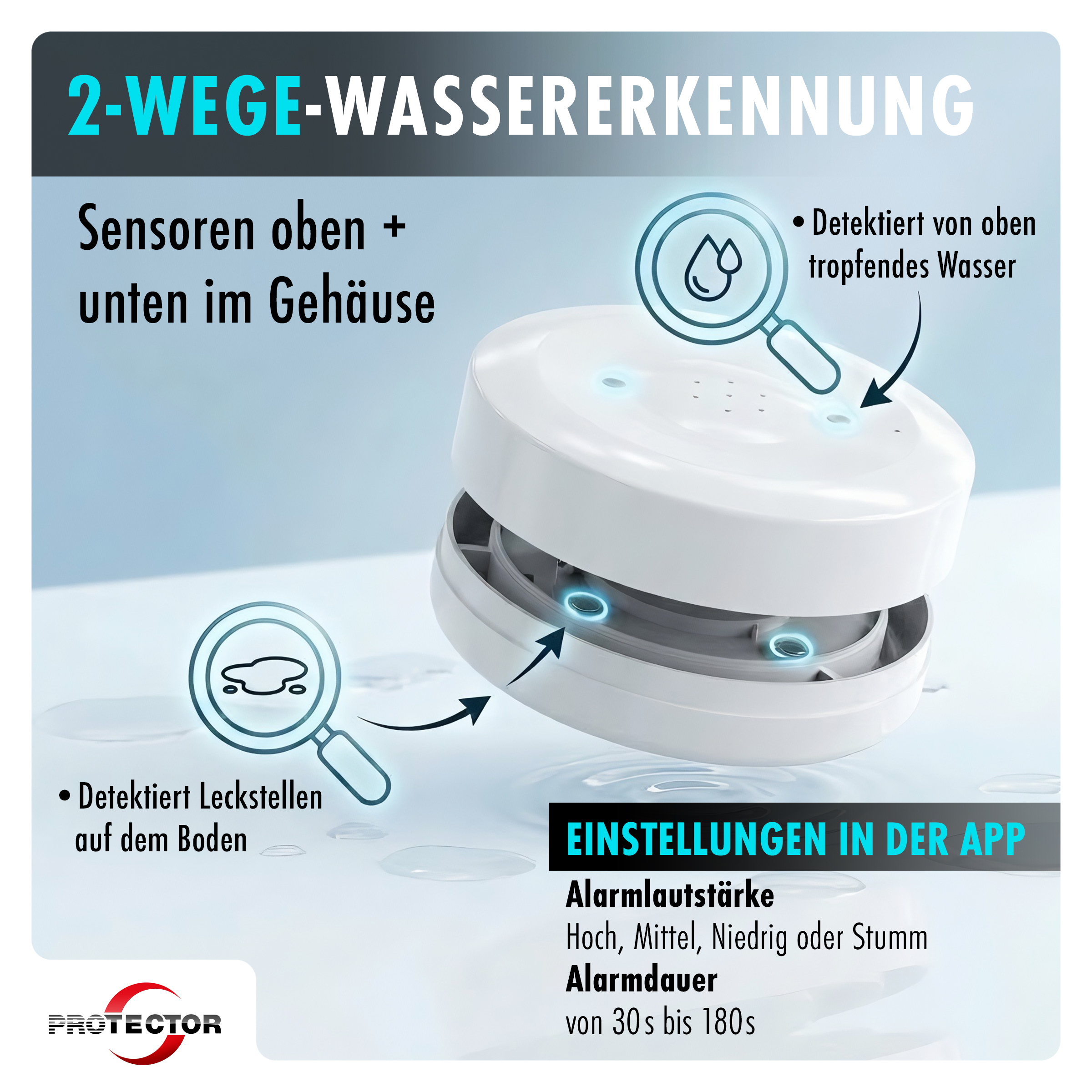 WLAN WASSERALARM, rund, 2-fache Sicherheit