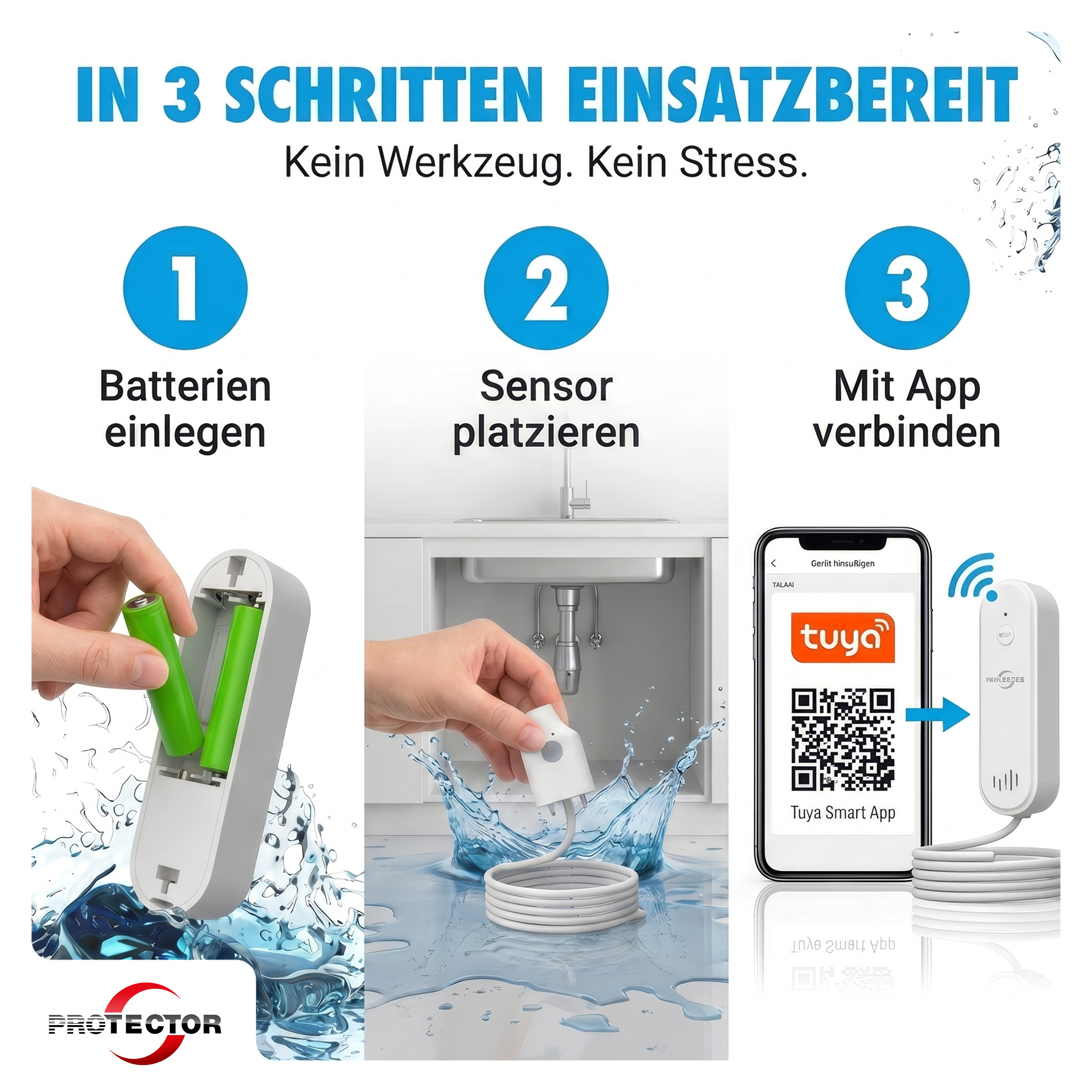 NEU WLAN WASSERALARM, mit Kabel, 2-fache Sicherheit