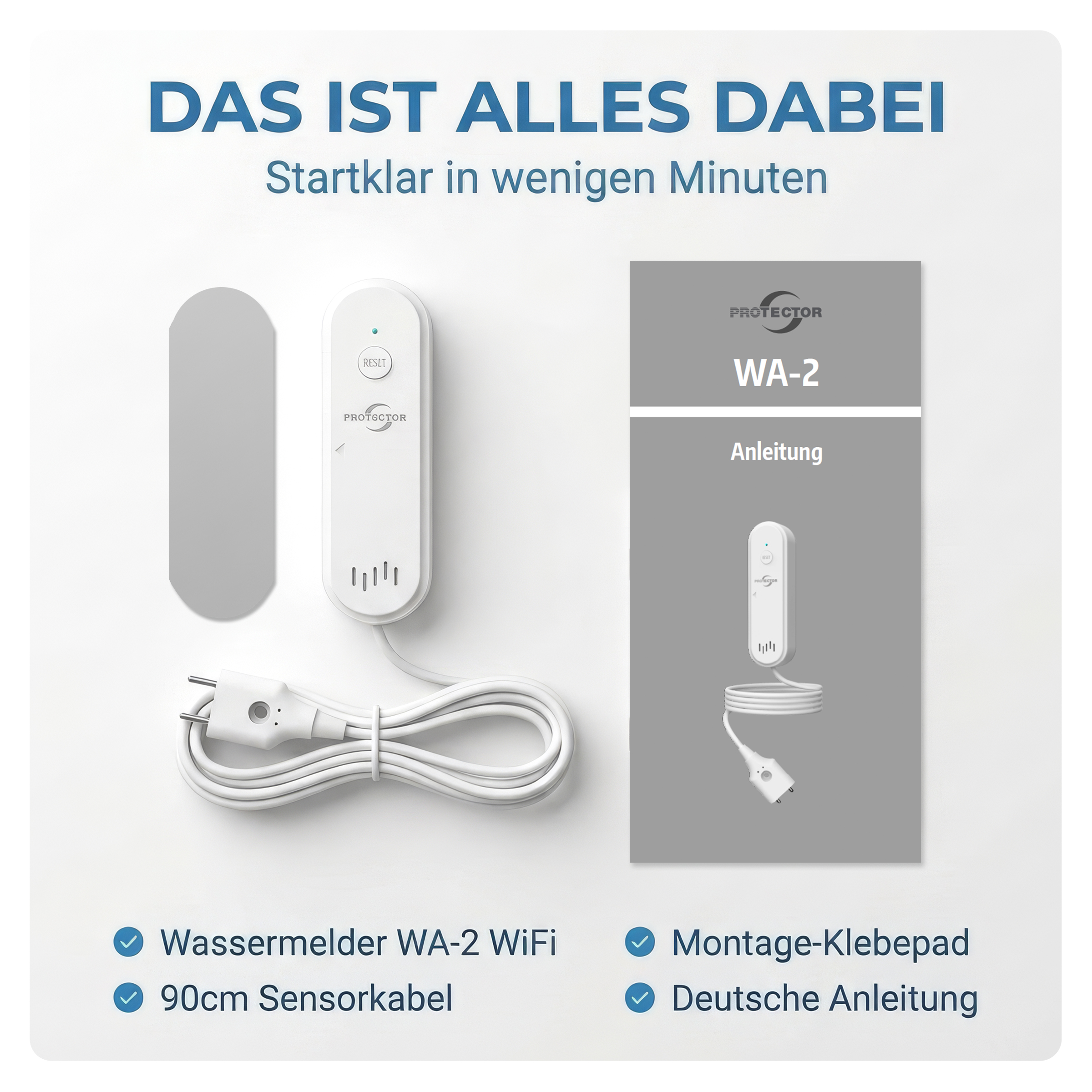 NEU WLAN WASSERALARM, mit Kabel, 2-fache Sicherheit