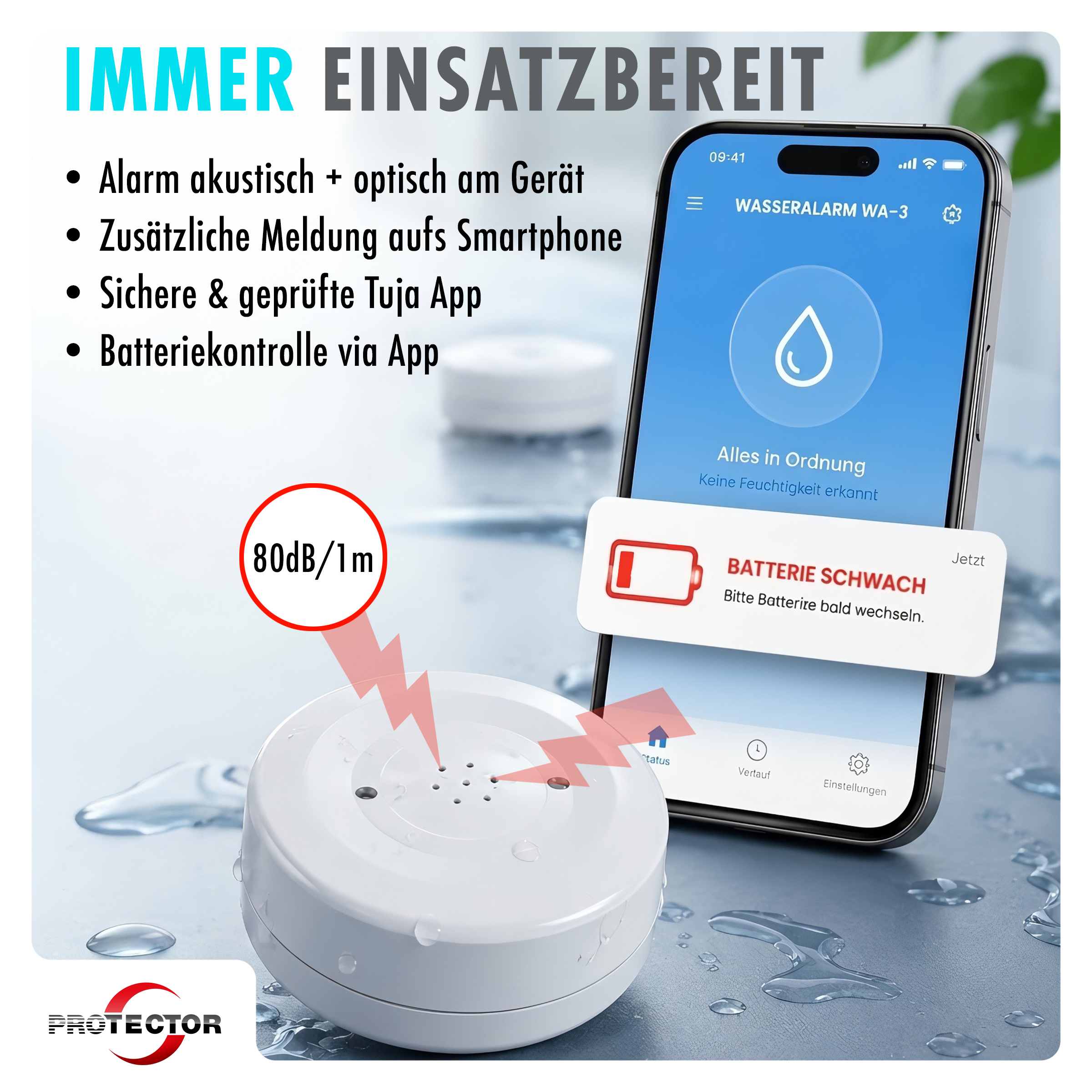 WLAN WASSERALARM, rund, 2-fache Sicherheit