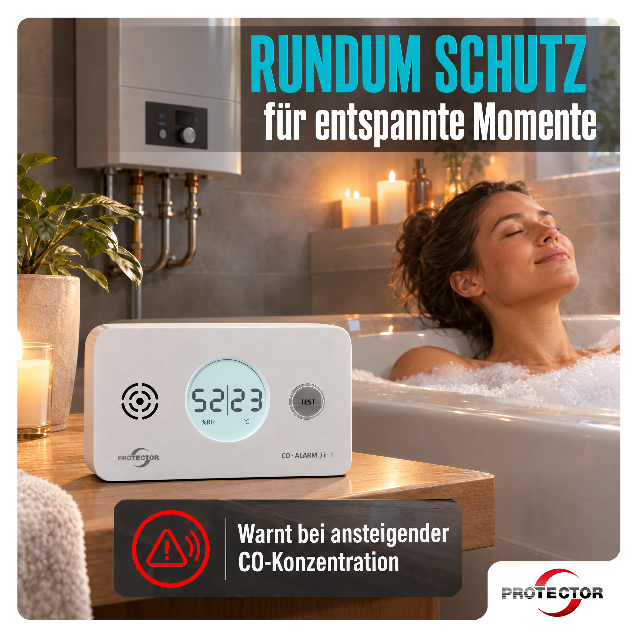 CO-Gasmelder 3-in-1-Melder, Kohlenmonoxid-Melder mit Thermometer + Hygrometer
