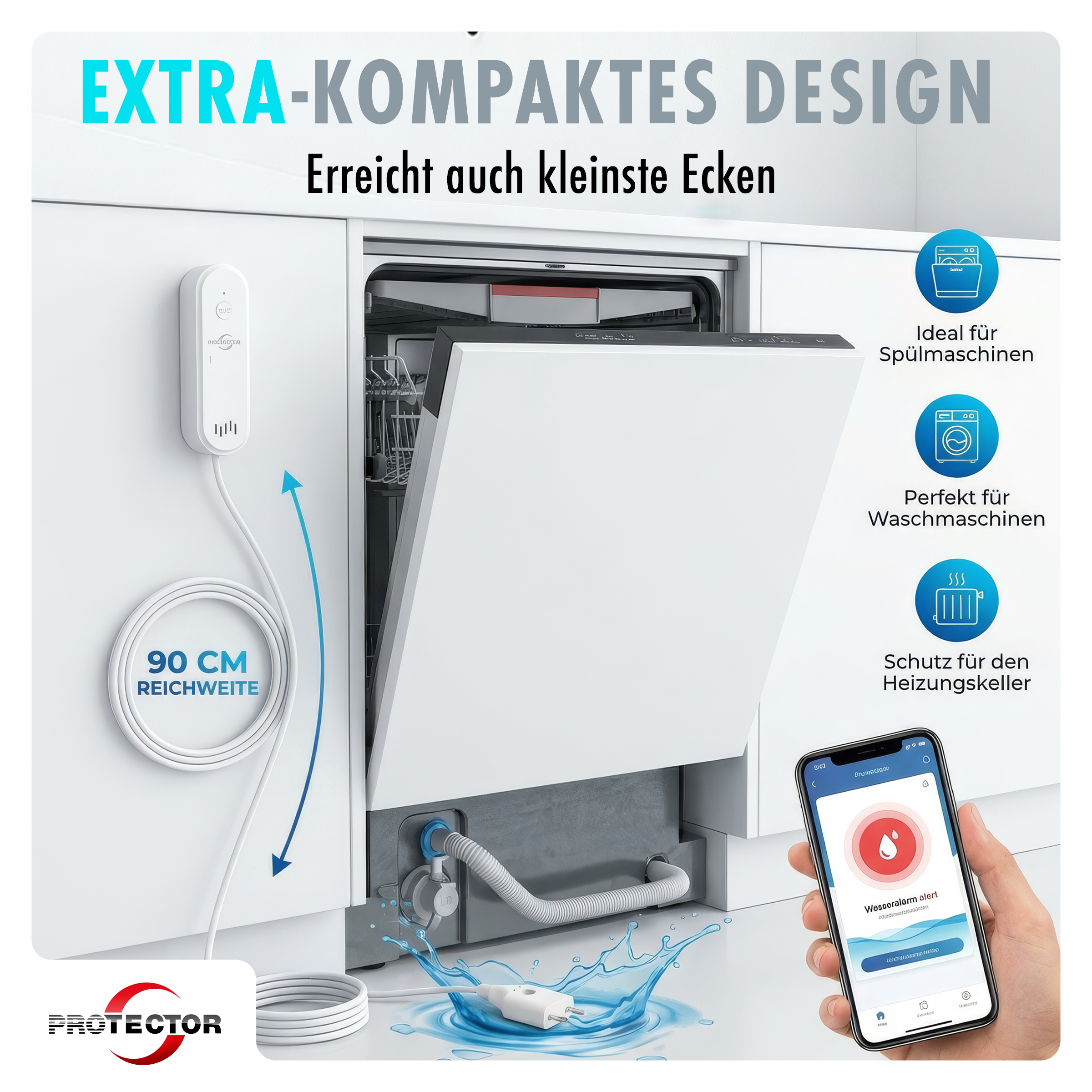 NEU WLAN WASSERALARM, mit Kabel, 2-fache Sicherheit