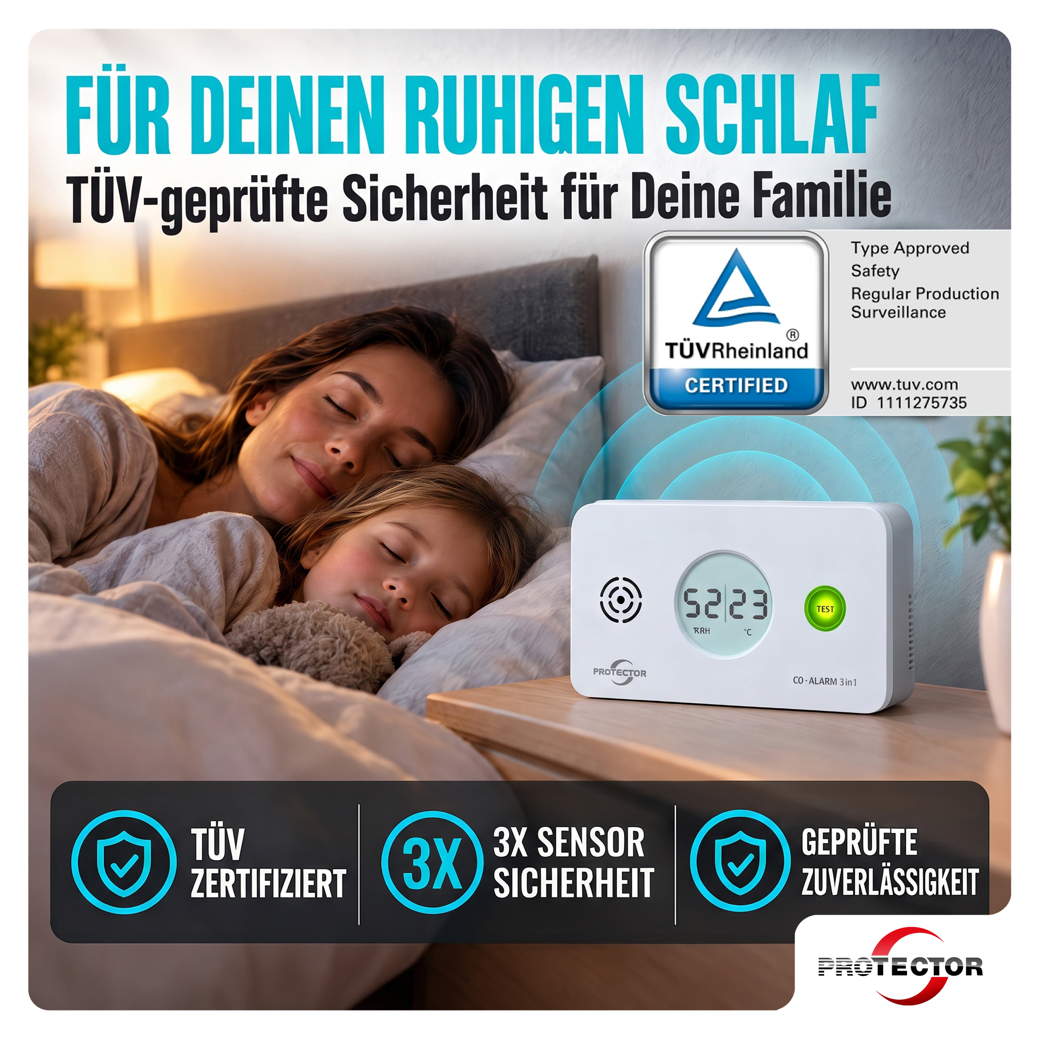 CO-Gasmelder 3-in-1-Melder, Kohlenmonoxid-Melder mit Thermometer + Hygrometer