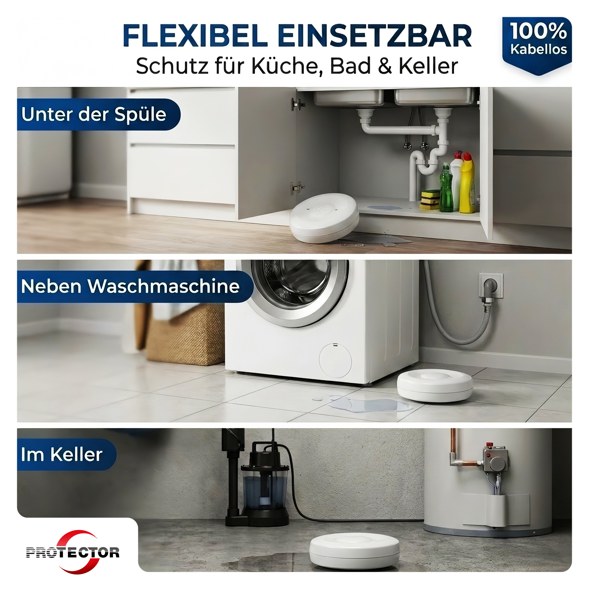 WLAN WASSERALARM, rund, 2-fache Sicherheit