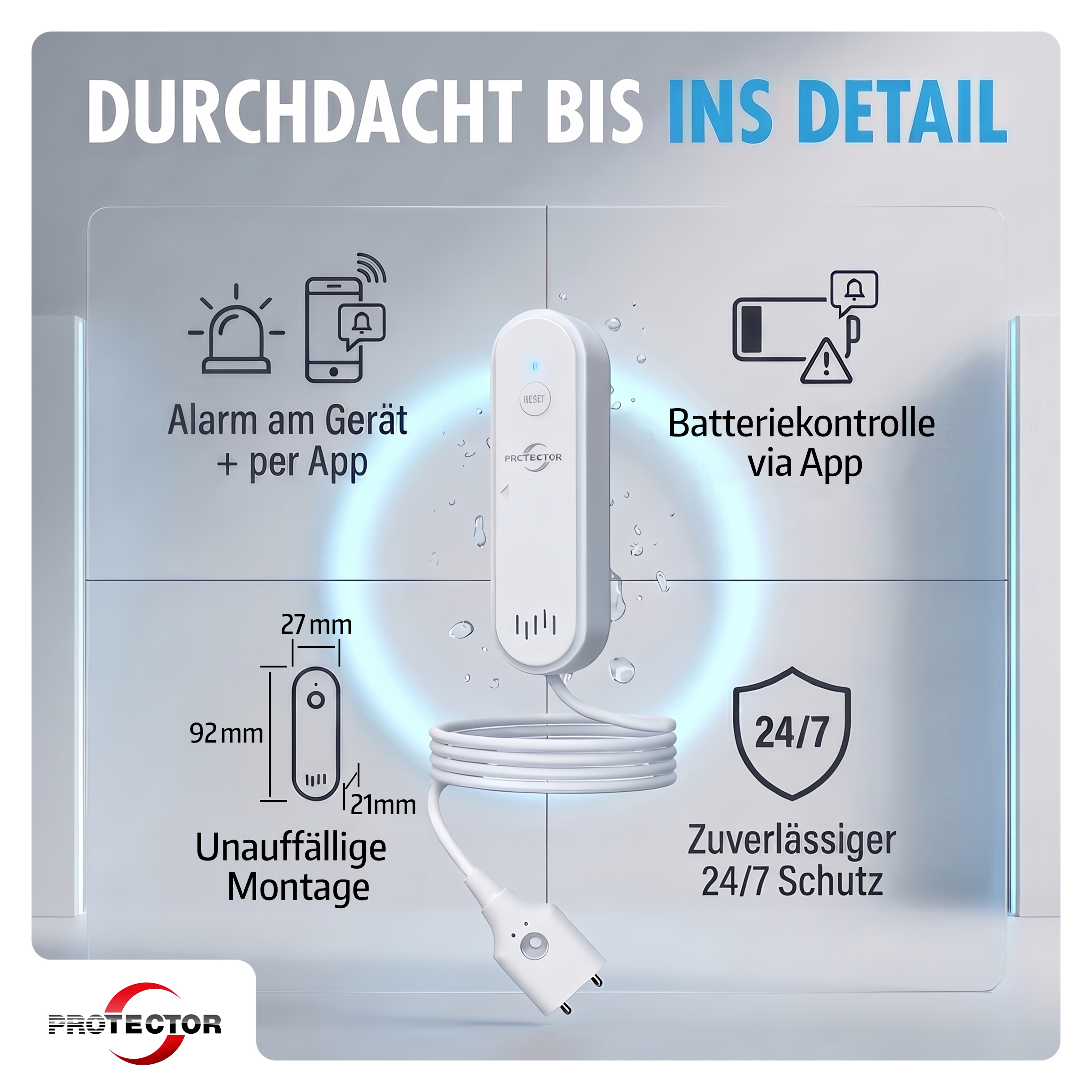 NEU WLAN WASSERALARM, mit Kabel, 2-fache Sicherheit