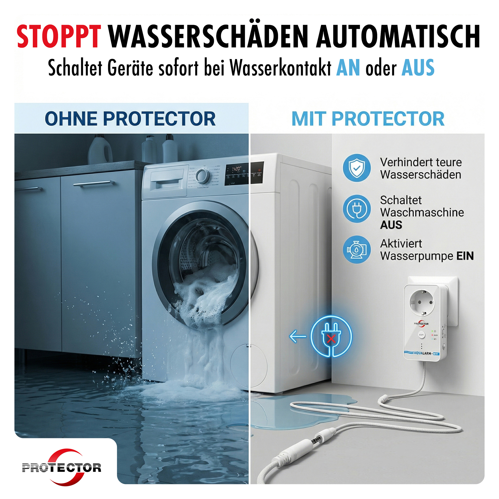 NEU WLAN WASSERALRM, mit full-sensitiven Detektorkabel, 3-fache Sicherheit