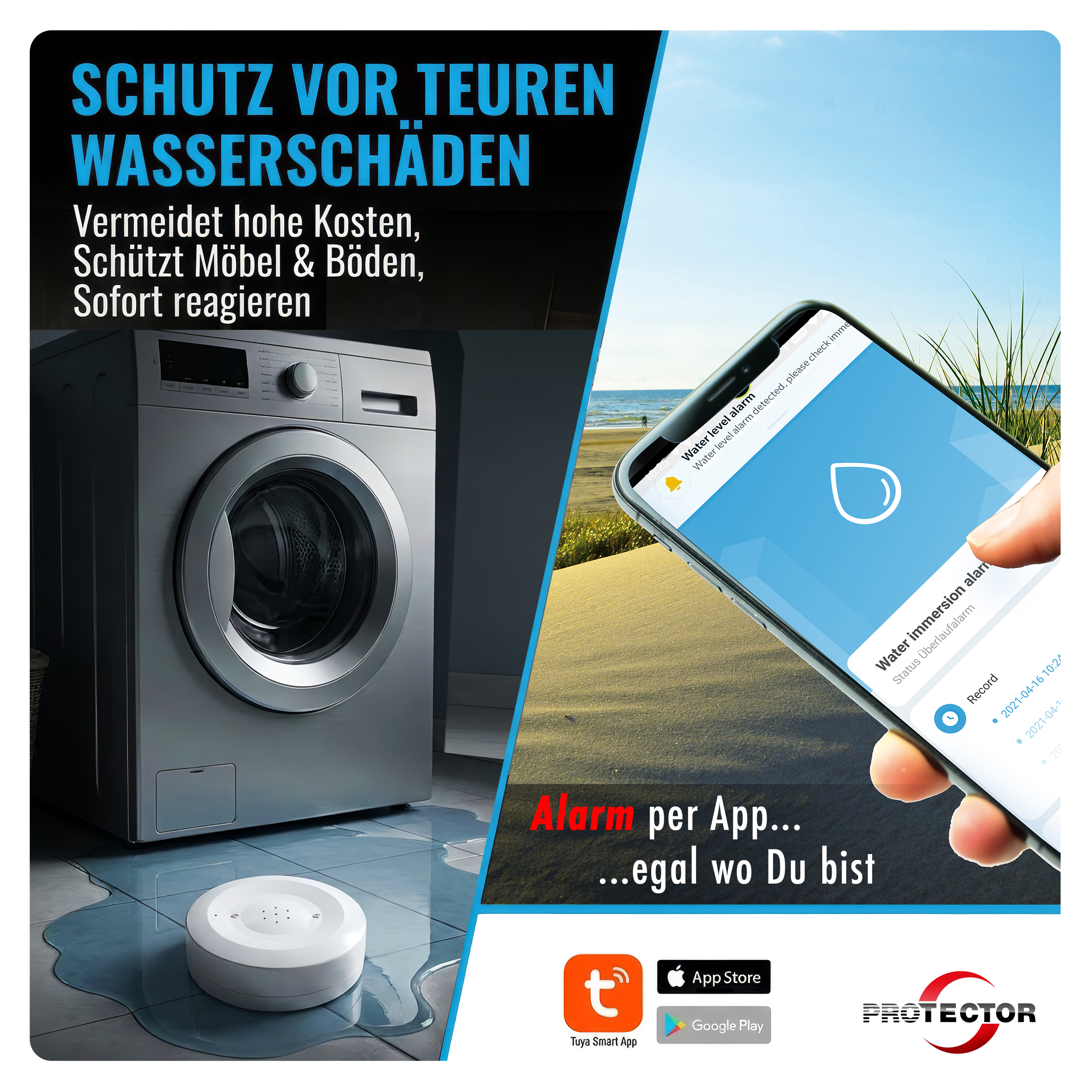 WLAN WASSERALARM, rund, 2-fache Sicherheit